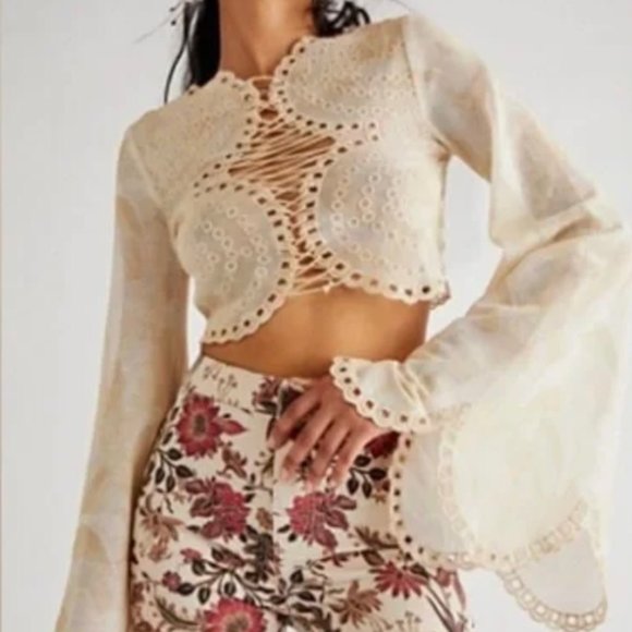 Free People Cream Lace Crop Top - Picture 2 of 5
